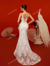 Romantic Vintage Sleeveless Lace Wedding Dress With Tail, Formal Dress For Bridesmaid Or Prom